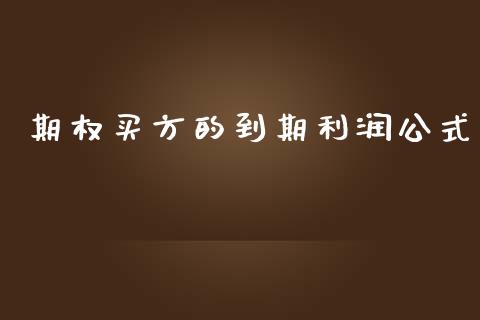 期权买方的到期利润公式_https://m.qmgjg.com_货币基金_第1张