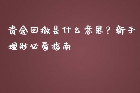 资金回撤是什么意思？新手理财必看指南_https://m.qmgjg.com_投资银行_第1张