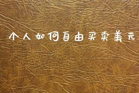 个人如何自由买卖美元_https://m.qmgjg.com_资金管理_第1张