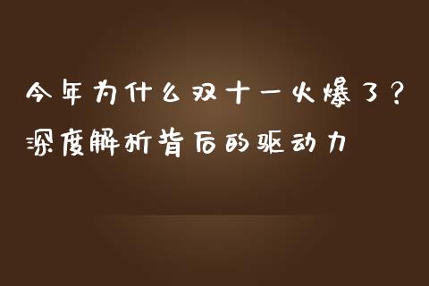 今年为什么双十一火爆了？深度解析背后的驱动力_https://m.qmgjg.com_资金管理_第1张