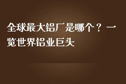 全球最大铝厂是哪个？ 一览世界铝业巨头_https://m.qmgjg.com_货币基金_第1张