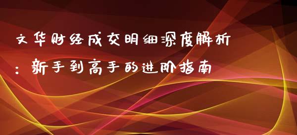 文华财经成交明细深度解析：新手到高手的进阶指南_https://m.qmgjg.com_货币基金_第1张