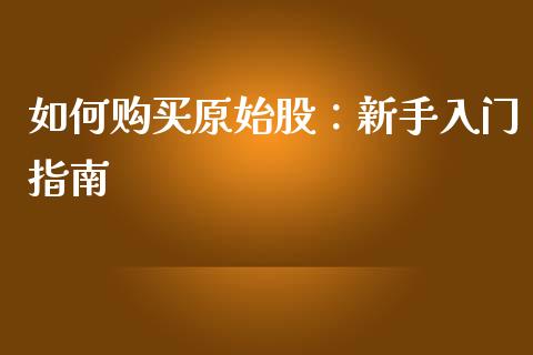 如何购买原始股：新手入门指南_https://m.qmgjg.com_金融市场_第1张