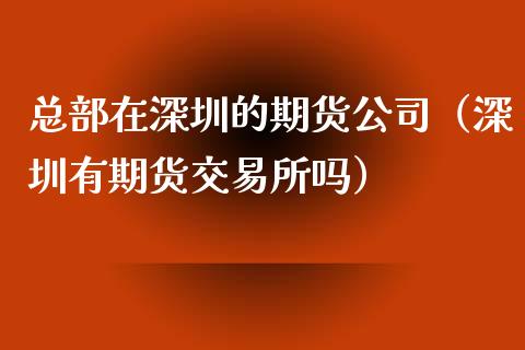 总部在深圳的期货公司（深圳有期货交易所吗）_https://m.qmgjg.com_货币基金_第1张