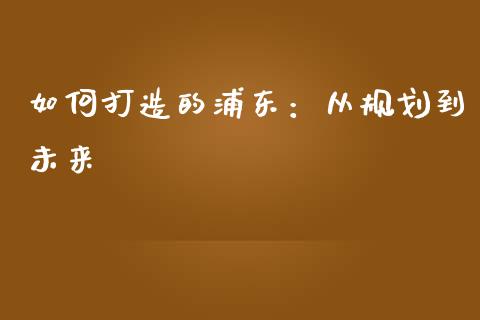 如何打造的浦东：从规划到未来_https://m.qmgjg.com_资金管理_第1张