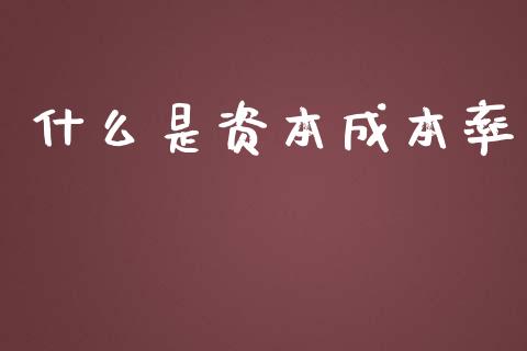 什么是资本成本率_https://m.qmgjg.com_金融市场_第1张