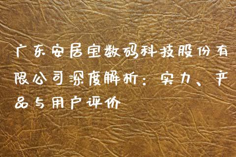 广东安居宝数码科技股份有限公司深度解析：实力、产品与用户评价_https://m.qmgjg.com_资金管理_第1张