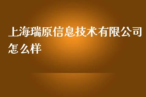 上海瑞原信息技术有限公司怎么样_https://m.qmgjg.com_货币基金_第1张