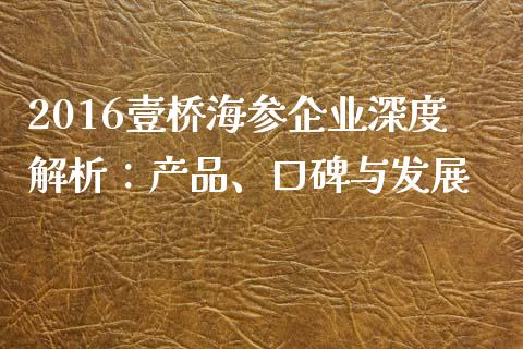 2016壹桥海参企业深度解析：产品、口碑与发展_https://m.qmgjg.com_资金管理_第1张