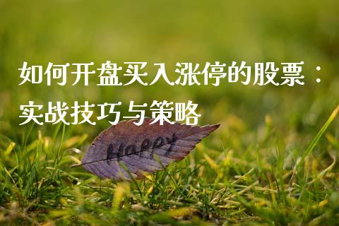 如何开盘买入涨停的股票：实战技巧与策略_https://m.qmgjg.com_货币基金_第1张