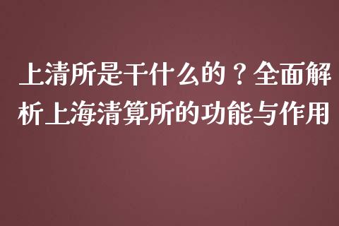 上清所是干什么的？全面解析上海清算所的功能与作用_https://m.qmgjg.com_资金管理_第1张