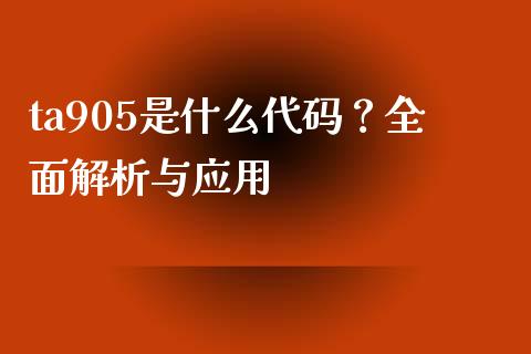 ta905是什么代码？全面解析与应用_https://m.qmgjg.com_资金管理_第1张