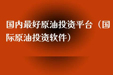 国内最好原油投资平台（国际原油投资软件）_https://m.qmgjg.com_金融市场_第1张