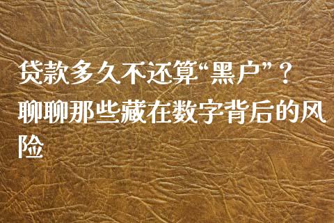 贷款多久不还算“黑户”？聊聊那些藏在数字背后的风险_https://m.qmgjg.com_投资银行_第1张