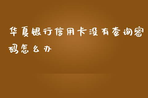 华夏银行信用卡没有查询密码怎么办_https://m.qmgjg.com_投资银行_第1张